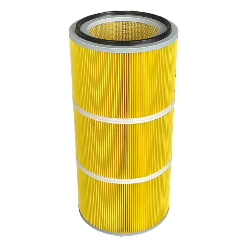 Yellow Polyester Cylindrical Dust Filter Cartridge | Oil-Water Repellent Filter for Industrial Dust Collectors